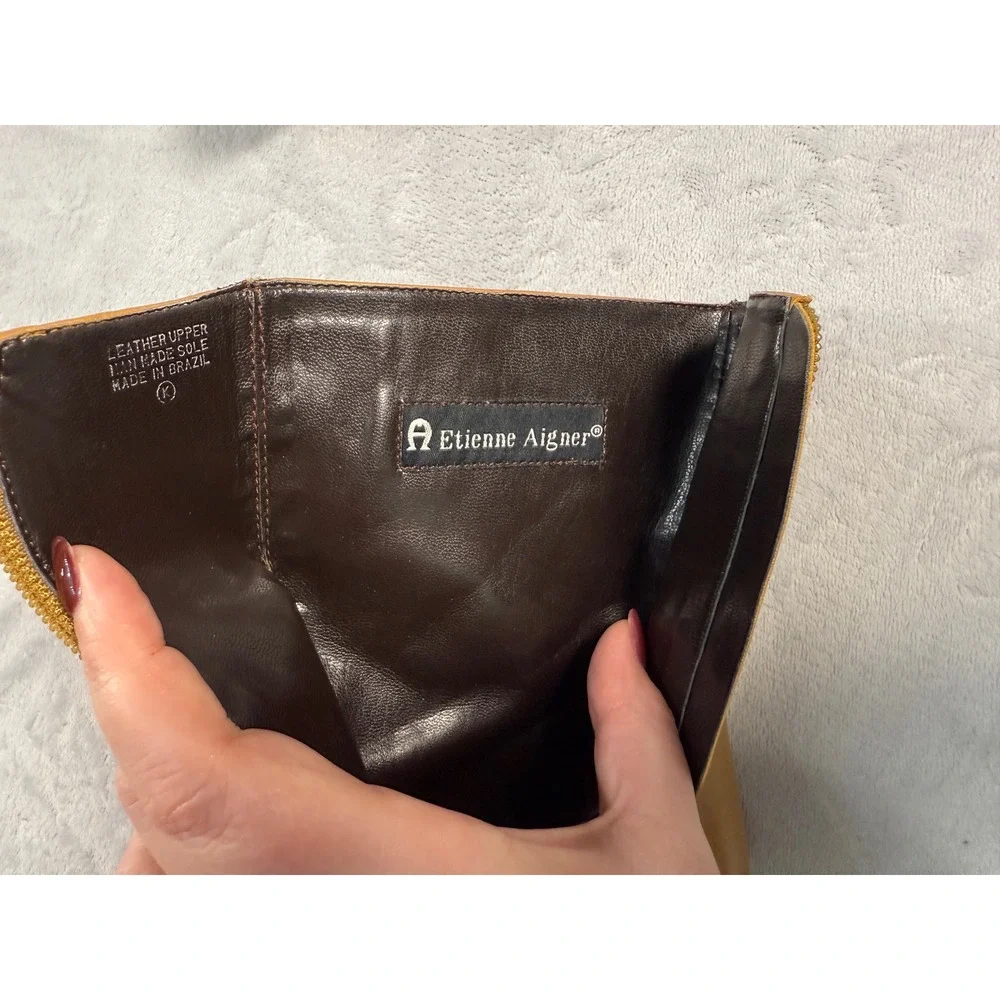 Etienne Aigner Ankle Boots Tan Leather Siz 6M Zip Up Heel‎